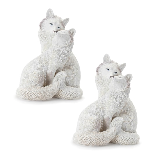 8" White Winter Fox Couple Figurines, 2ct.